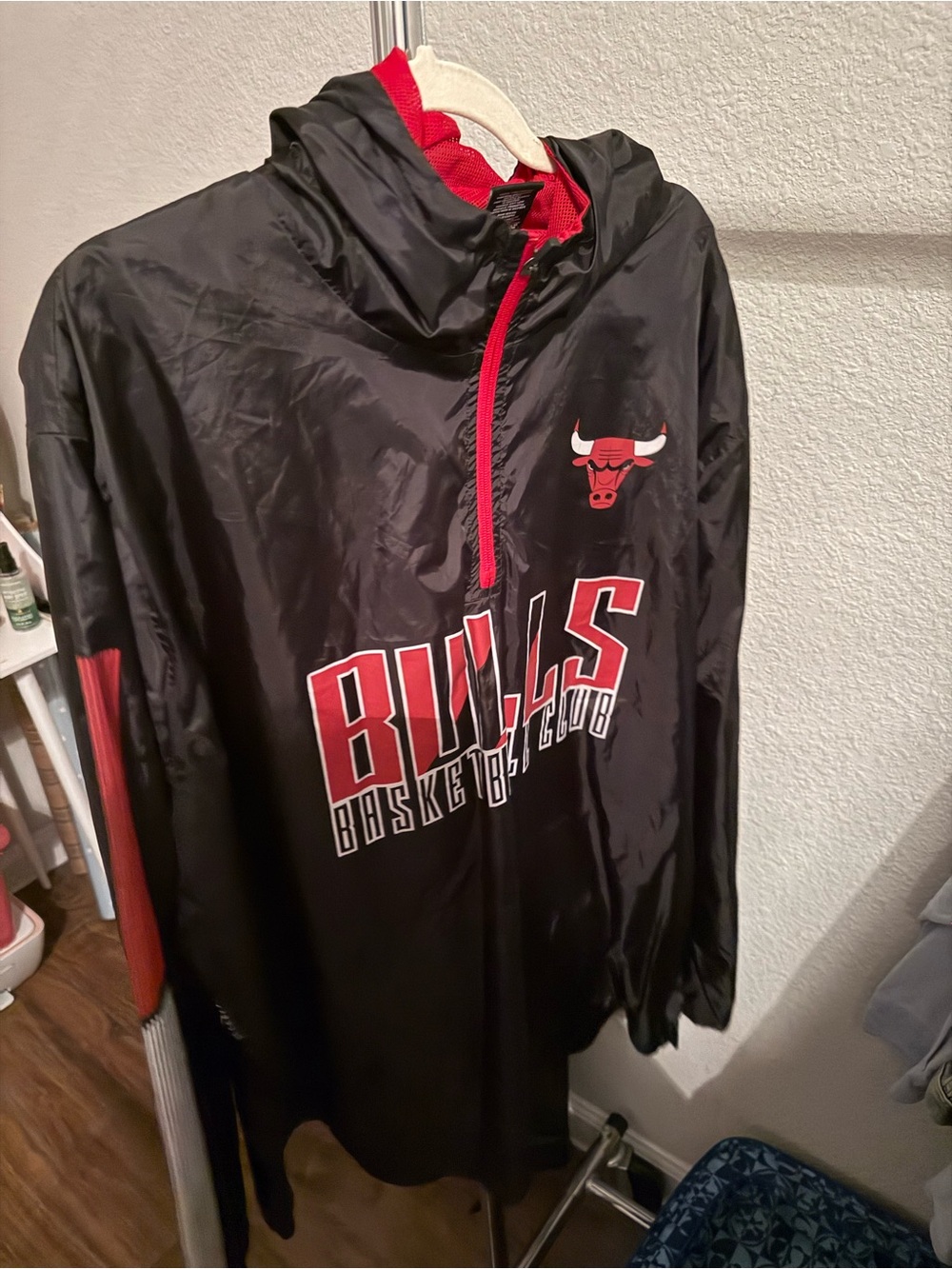 NBA Chicago Bulls Black and Red Pullover Windbreaker